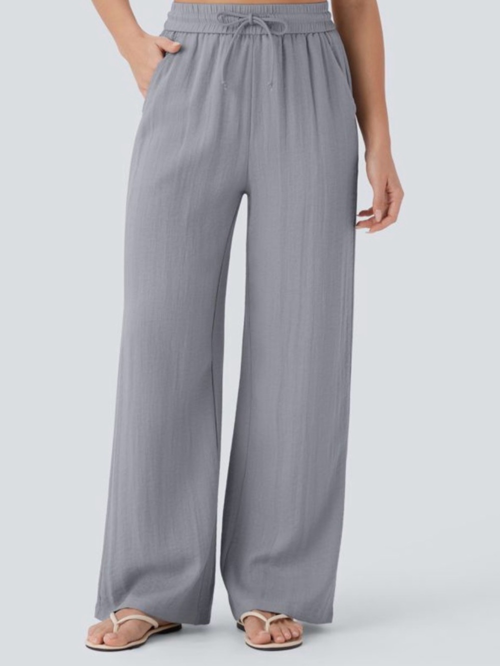 HALARA Soft Wide-Leg Drawstring Pants in Light Gray